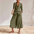 thumbnail image 2 of Women Suits 2 Piece Set Business Casual Dressy Oversized Blazer Jacket and Wide Leg Capri Pant Outfits Army Green XXL(XXL), 2 of 9