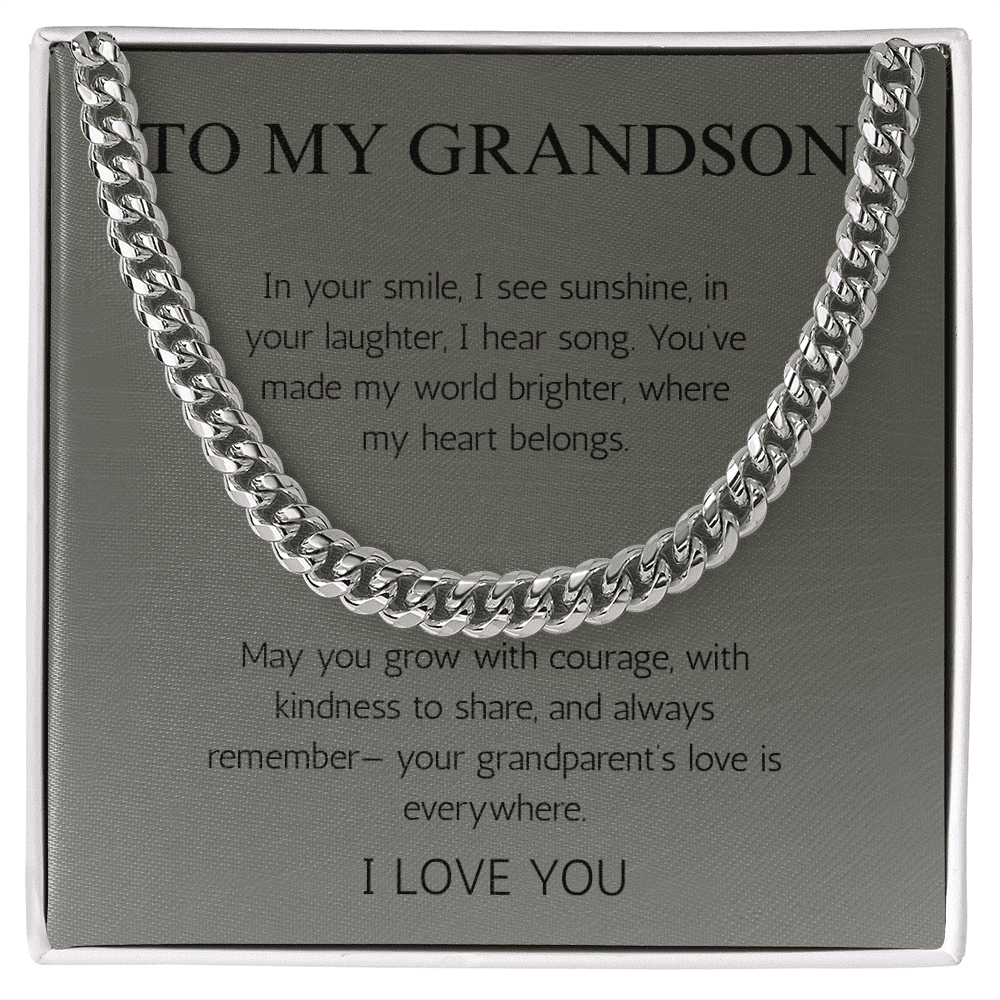 To My Grandson Gift Necklace Cuban Chain for Grandson From Grandma Grandpa Nana Graduation Birthday Christmas Gift