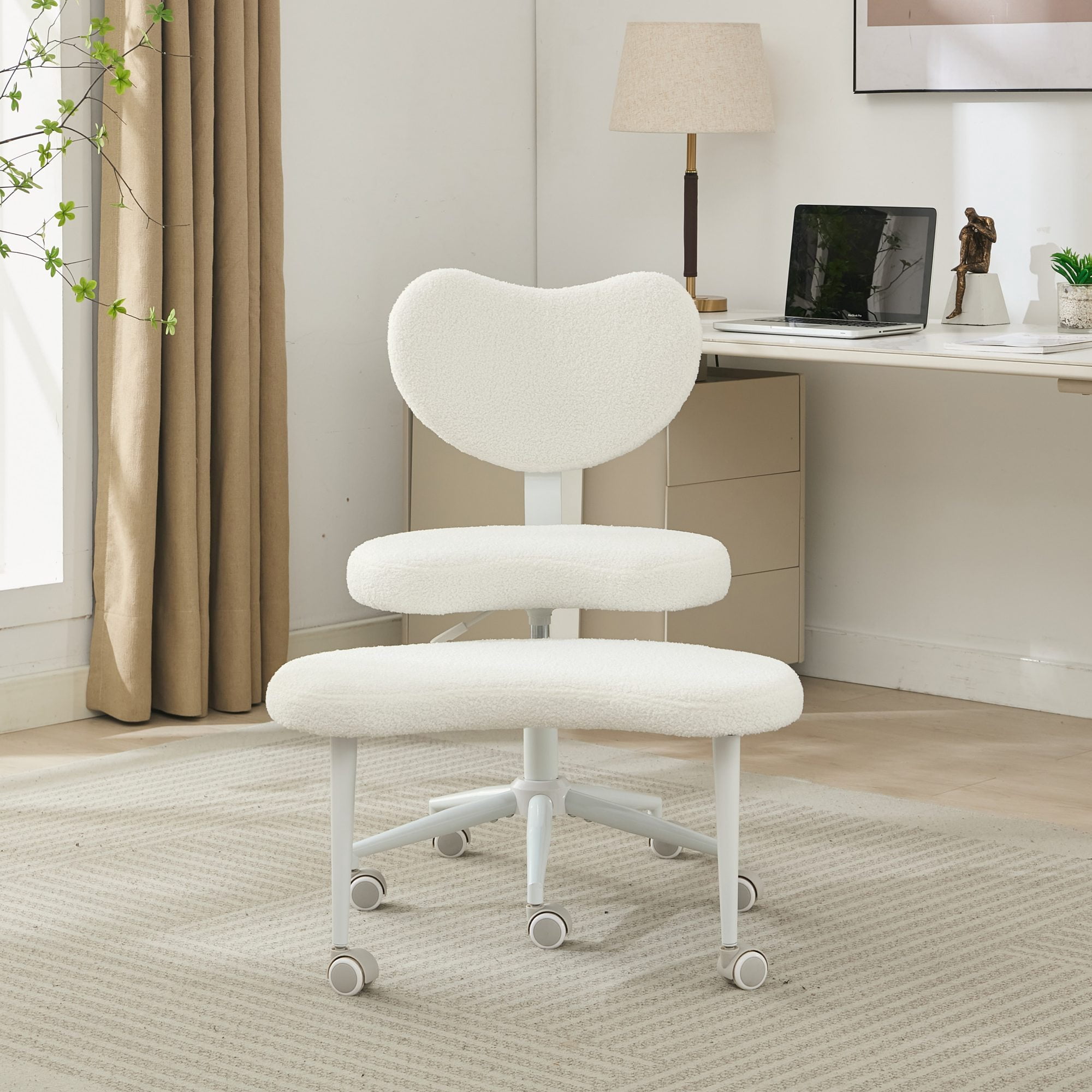Jopath Cross Legged Office Chair with Wheels, Criss Cross Desk Chair with Lumbar Support and Adjustable Stool for Meditation and ADHD Ivory