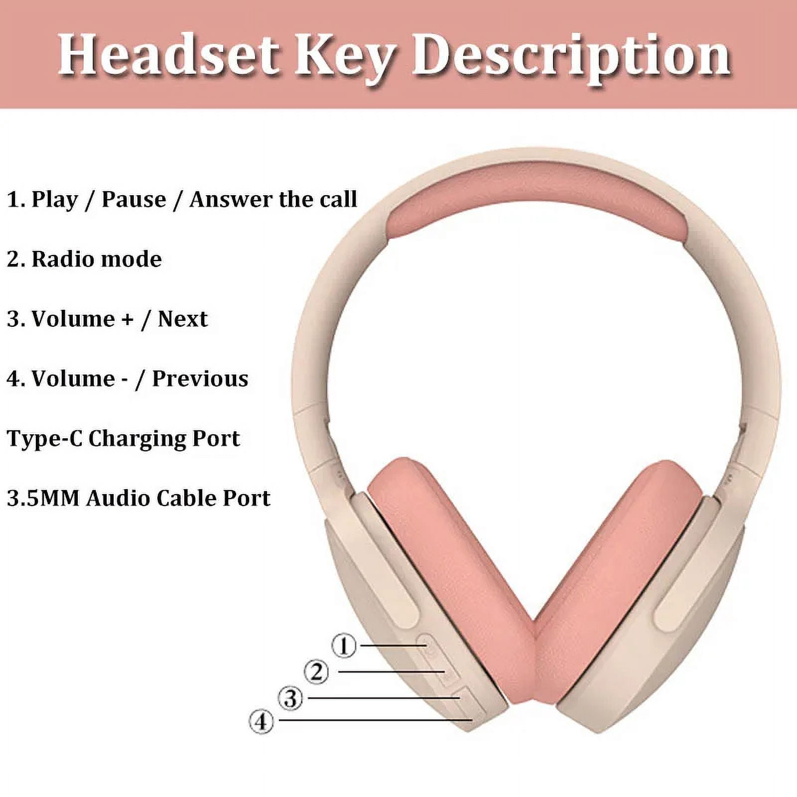 Wireless On-Ear Headphones, Upgraded Bass HiFi Stereo Wireless Headset, Foldable and Wireless Wired Mode, Soundproof On-Ear Headphones with Mic and Volume Control for PS5, PS4, PC, Switch, Mac-Pink