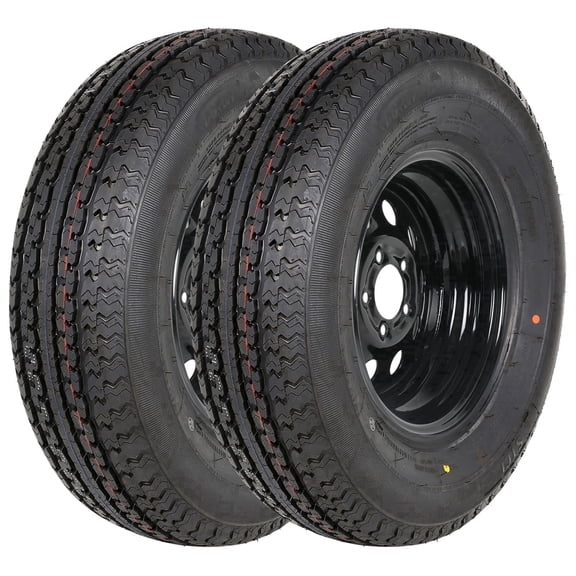 WEIZE ST205/75R15 Radial Trailer Tires 8 Ply and 15" Black Rim 5 on 4-1/2" Trailer Tire On Rim ST 205/75/15 205/75R15 ST205 75r15 LR D Set Of 2