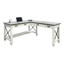 Pemberly Row Contemporary Wood L-Shaped Desk in Weathered White