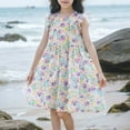 thumbnail image 2 of Ugoldhm Girls Dress Summer Casual Tea-Length Cotton Short Sleeve Crew Neck Sundress Size 2-14, 2 of 4