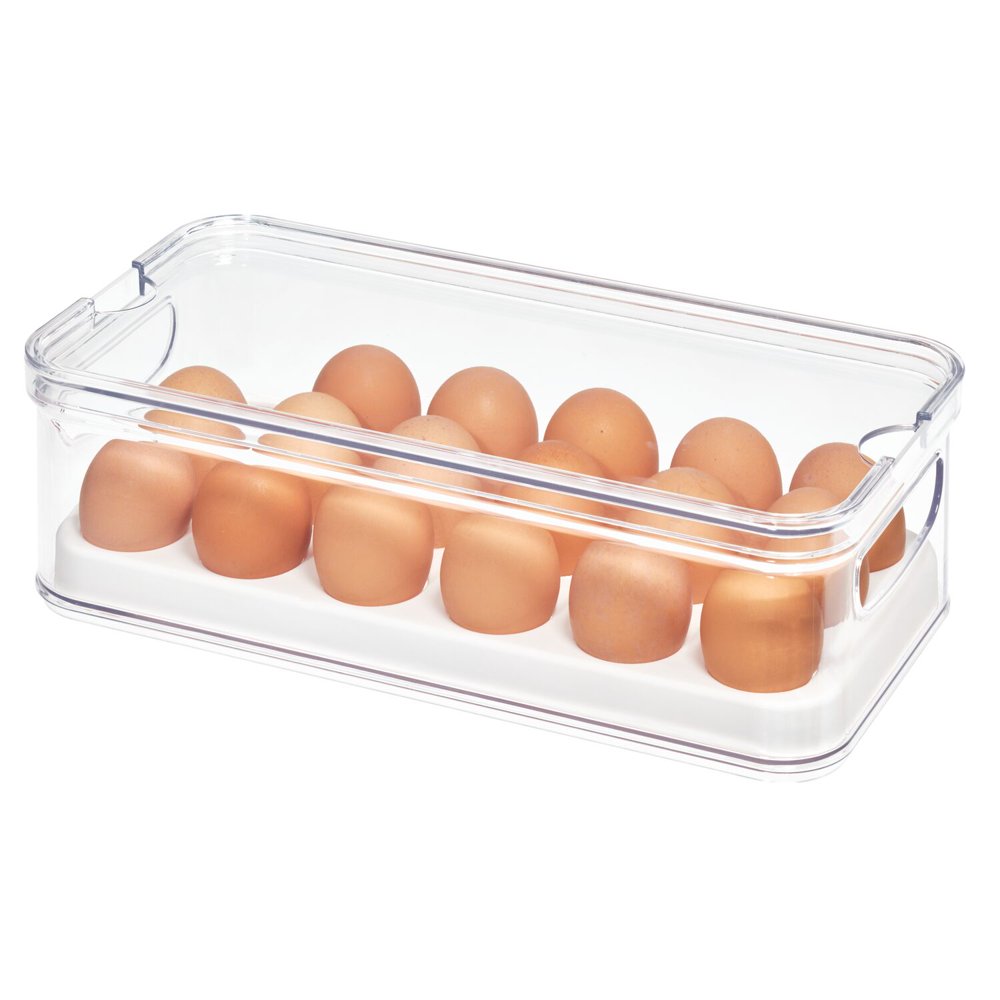 iDesign Crisp Plastic Egg Bin, Holds Up to 18 Eggs, 12.72" x 6.32" x 3.
