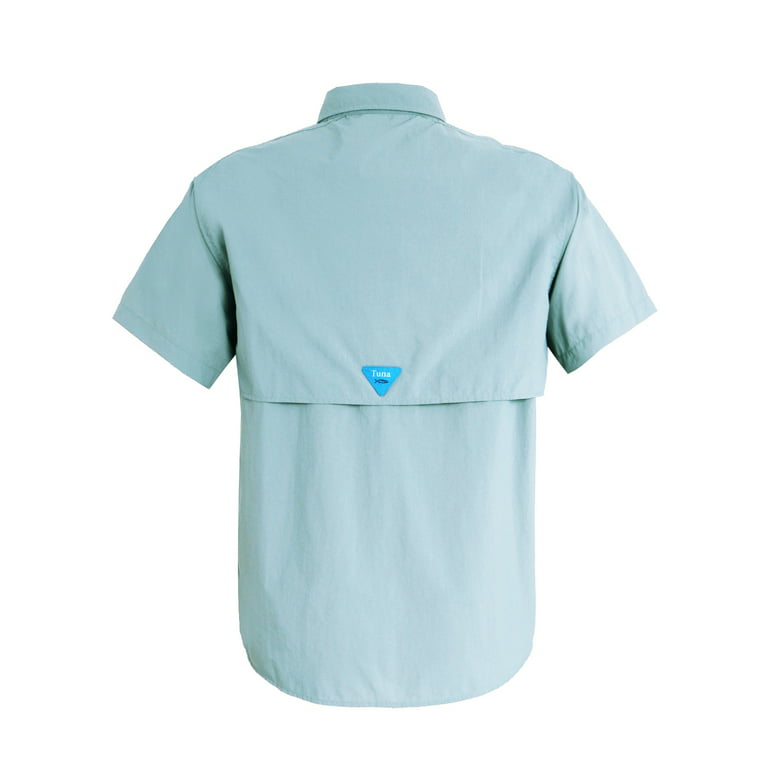 Tuna Men's UV UPF 50+ Sun Protection Soild Anti-Static Waterproof Breathable Fast Dry SPF Hiking Fishing Short Sleeve Shirts(Cloud Blue #12 L), Size