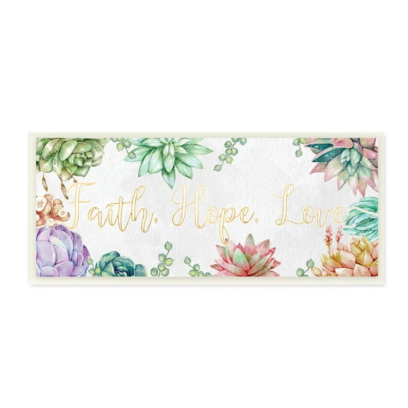Stupell Industries Faith Hope Love Mantra Expressive Succulent Florals Botanical & Floral Painting Unframed Art Print Wall Art, 7 x 17