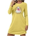 thumbnail image 2 of NSLGXD Halloween Pajama Dress Long Sleeve Nightshirts Crewneck Casual Nightgowns Cute Ghost Print Cotton Fall Dresses, 2 of 5