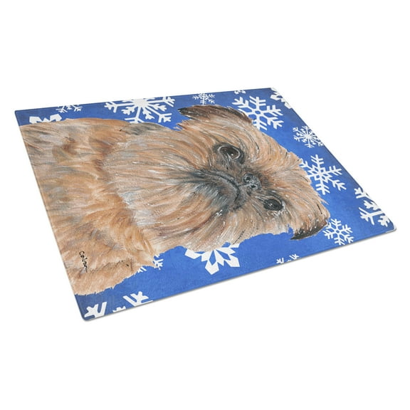 Caroline's Treasures Brussels Griffon Blue Snowflake Winter Glass Cutting Board Large
