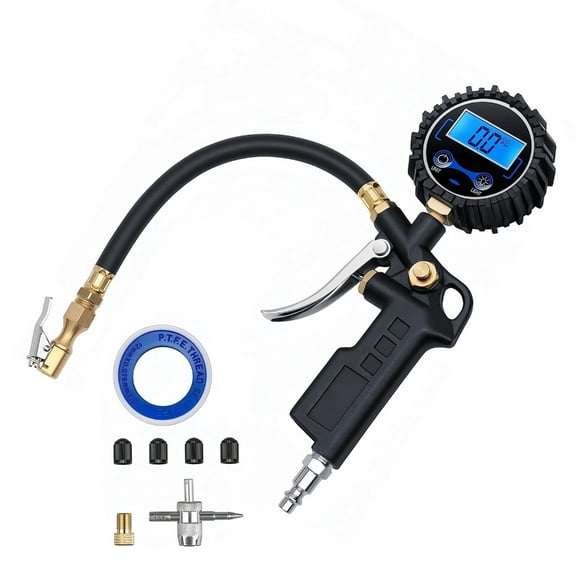 MOMOJIA Tire Pressure Gauge and Inflator Large Display 250PSI Heavy Duty Air Chuck and Compressor Accessories with Rubber Hose