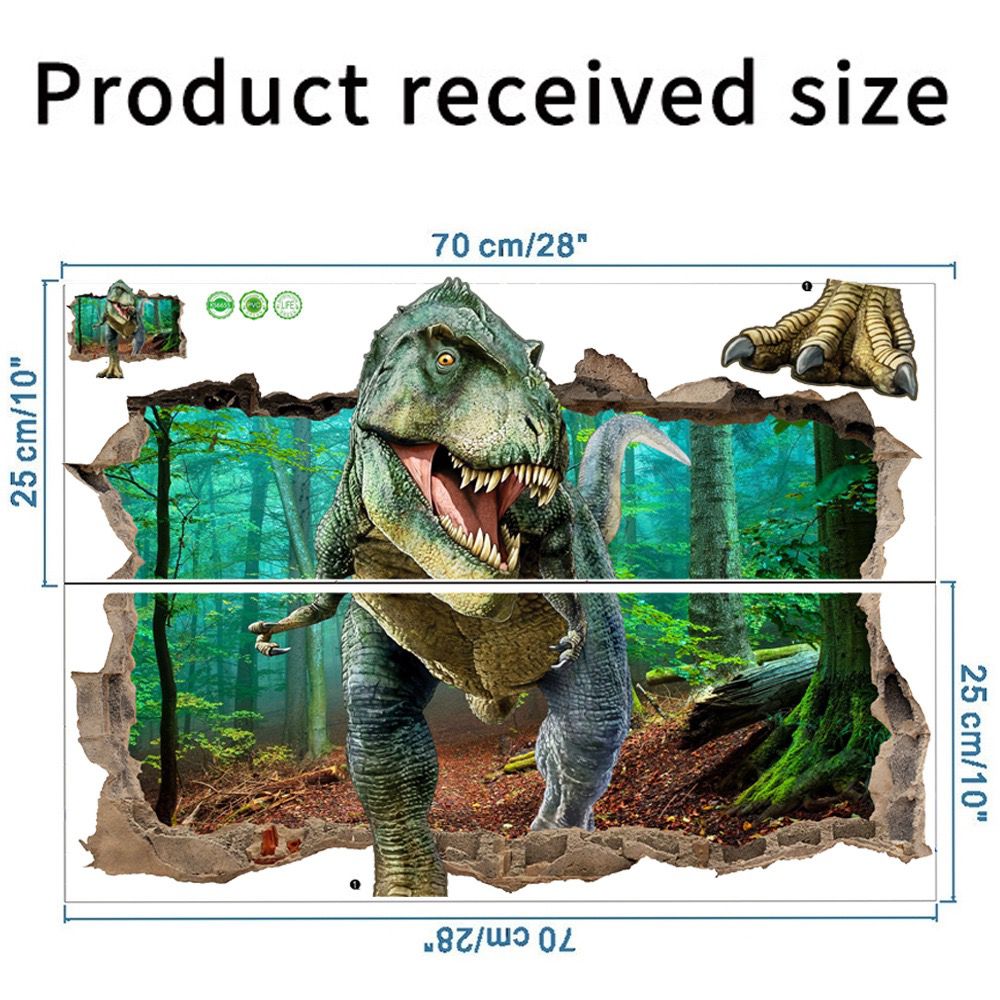 Removable  Dinosaur Wall Stickers Broken 3D Decorative Wall Decals Removable Boys Bedroom Baby Nursery Childrens Wall Decor