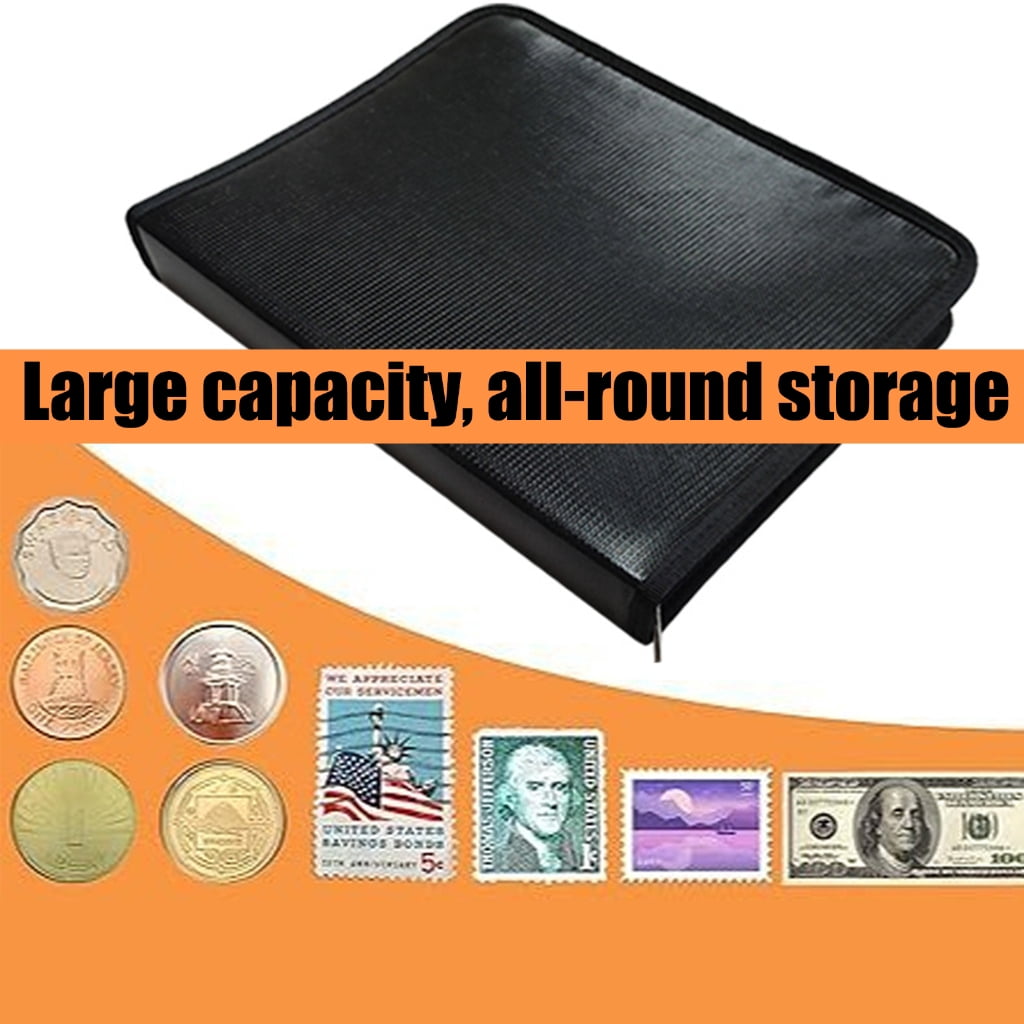 Fireproof Zippered Money Coin Collection Book with 360 Pocket and 15 Sleeves