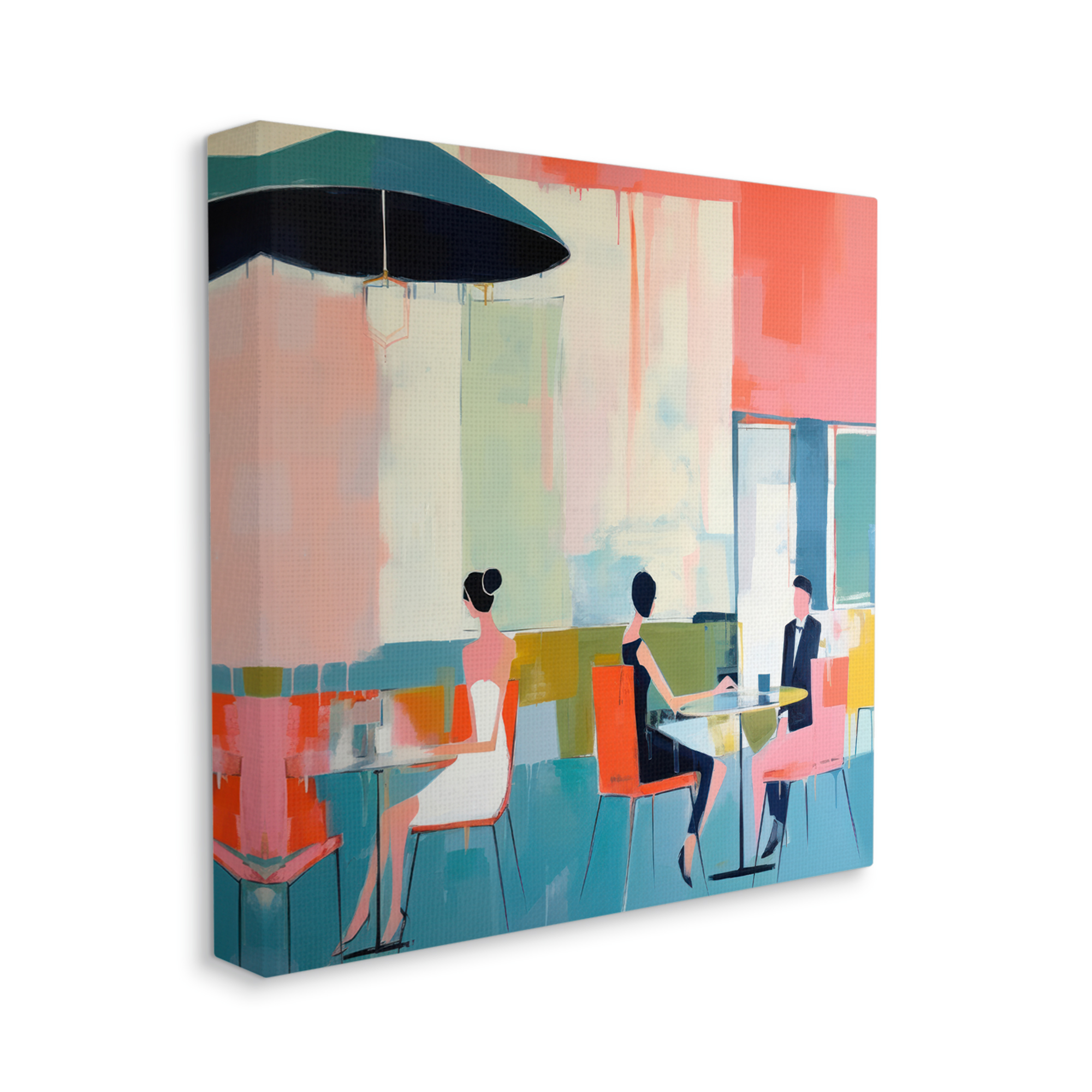 Stupell Industries People in Restaurant Abstract Painting Gallery Wrapped Canvas Art Print Wall Art, 24 x 24