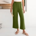 thumbnail image 5 of Wutalume Women's Fashion Cropped Pants, Elastic High Waist Casual Trousers with Pockets Solid Color, Loose Fit,Perfect for Spring Summer Wardrobe,Army Green L, 5 of 6