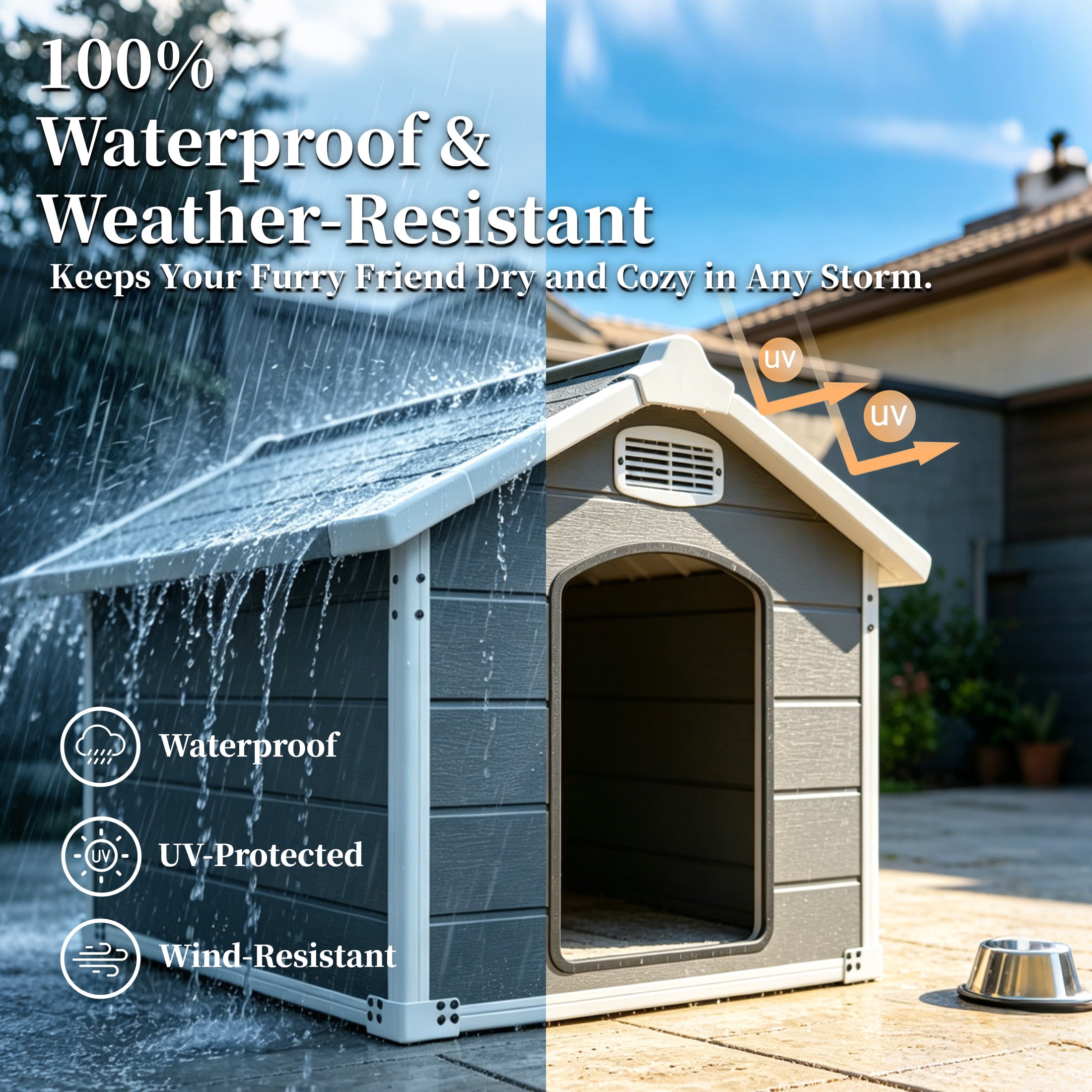 50.5" Large Dog House for Large Breeds, Outdoor Indoor Heavy Duty Pet House, Waterproof UV Protected, Scratch Resistant Double-Wall PP Board, Front & Rear Vents – Easy Clean & Washable