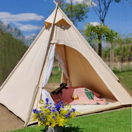 US Ship Outdoor 2M Canvas Camping Pyramid Tent Large Teepee Tent For 1-2 Person