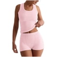 thumbnail image 2 of Women's Two Piece Outfit Summer Co Ord Set Tracksuit Full Set Sleeveless Crop Tank Top Shorts with Pockets 2 Piece Beach Holiday Lounge Set Streetwear Sport Gym Sets Pink M, 2 of 7