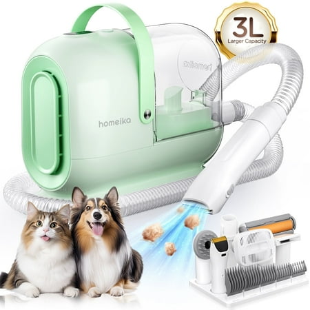 Homeika Pet Grooming Kit Vacuum for Pet Hair, Dog Clippers with Suction, 3L Large Capacity Quiet 50dB Professional Groomer for Shedding, Cats, Home Pet Hair Remover,Green