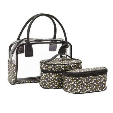 3 Pieces Travel Makeup Bag Set, Clear PVC Portal Organizer and 2 Daisy Cosmetic Travel Toiletry Pouch