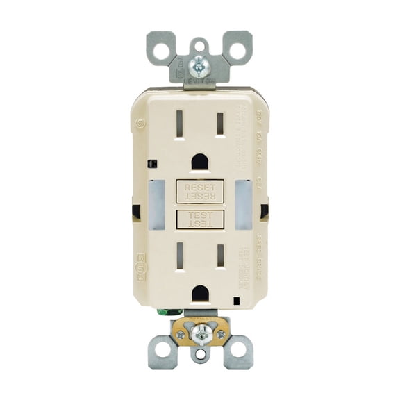 Leviton R96-GFNL1-00T GFCI Duplex Receptacle with Guide Light, 2 -Pole, 15 A, 125 V, Back, Side Wiring, NEMA: 5-15R