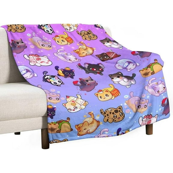 Purple Cartoon Cute Cat Throw Blanket for Couch, Lightweight Soft Plush Cozy Blankets and Throws for Sofa for Kids Girls A-50 * 40