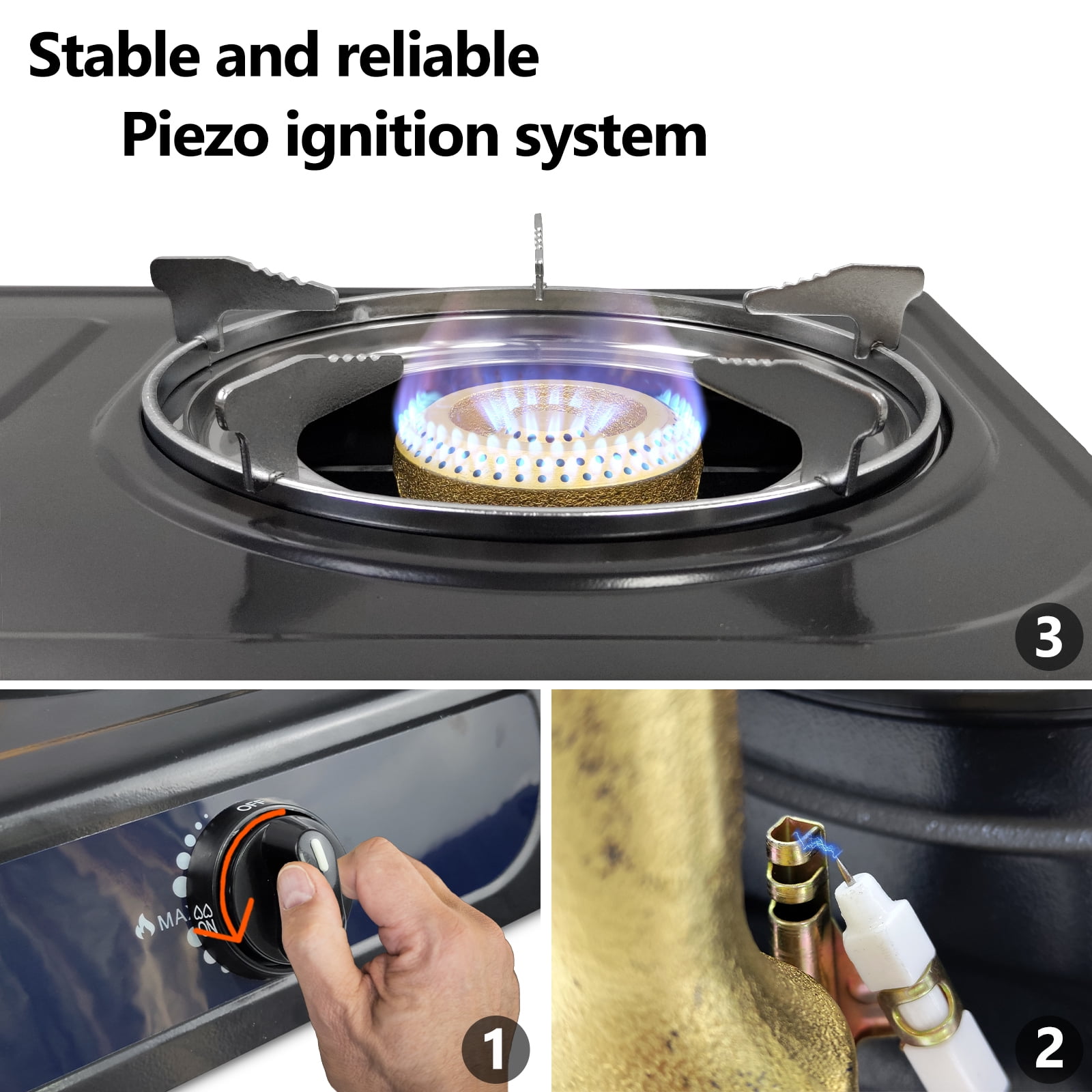 GRACEALL Propane Stove 2 Burners for Outdoor Cooking, Portable Gas Stove Double Burner with CSA LPG Hose, Auto Ignition 17000 BTU Propane Stove