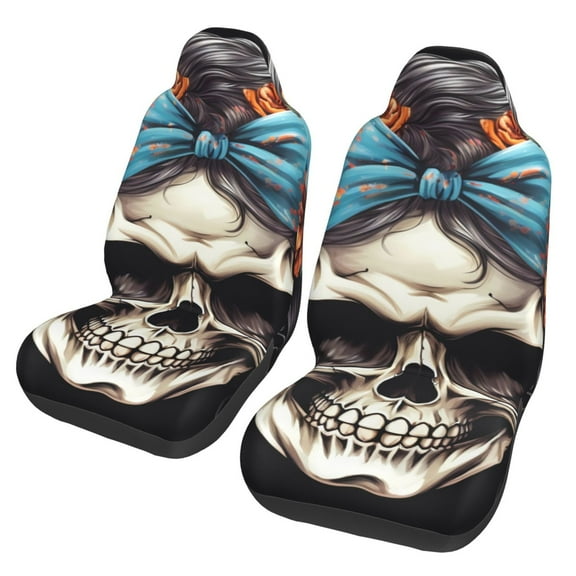 Vsdgher Bow Flower Skull Automotive Seat Covers for Cars Trucks and SUVs – Car Seat Covers for Truck Seat Protectors Set of 2