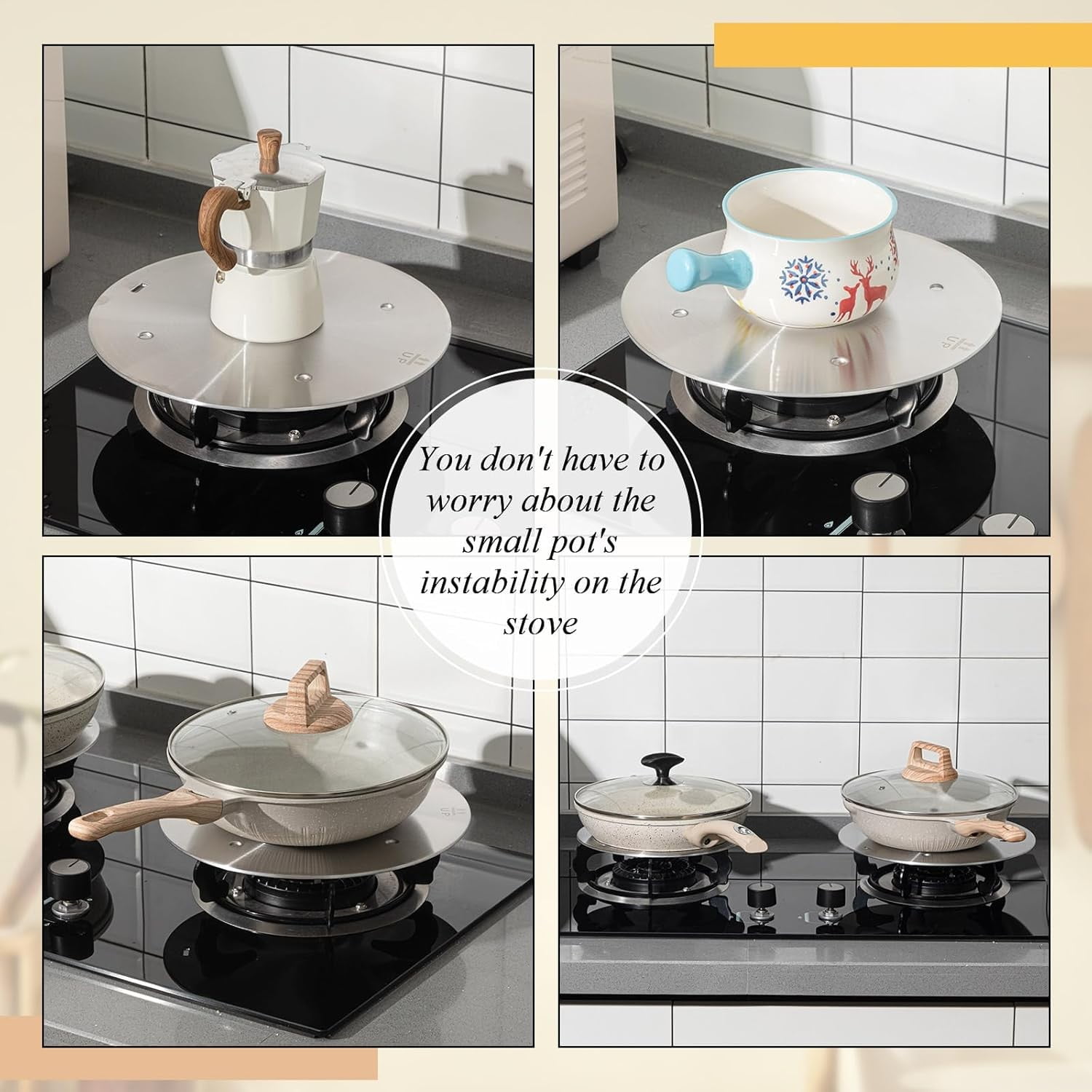 CMrtew 6.3/7.9/9.5/11 inch Heat Diffuser Stainless Steel Induction Adapter with Concave Spots for Electric Gas Stove Glass Induction Cooktop, Heats Up Faster,Detachable Handle