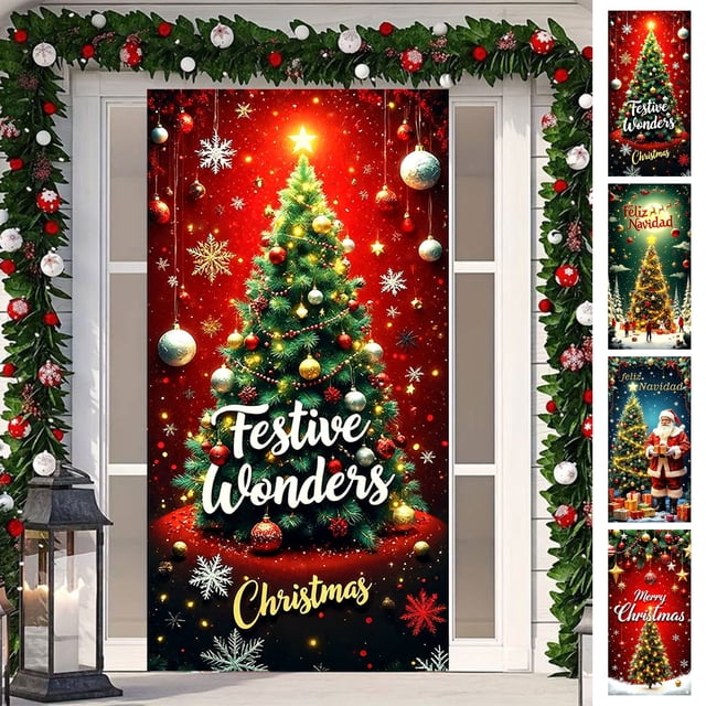 Funda para Puerta Navideña de Papá Noel - Decoración Festiva | 89 X 180 Cm - Tela de Poliéster Resistente - Fácil de Instalar | Apta para Uso Interior y Exterior