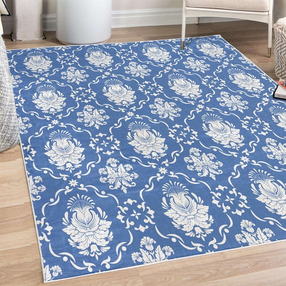 Floral Decorative Rug, Classic Victorian Floral Patterns Tulips Nostalgic Romantic Modern in Vintage Style, Quality Carpet for Bedroom Dorm and Living Room, 6 Sizes, Azure Blue, by Ambesonne