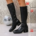 thumbnail image 6 of Women Knee High Stretched Leather Boots Round Toe Side Zipper Mid Calf Boots, 6 of 8