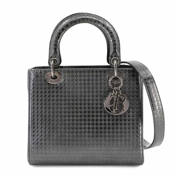Pre-Owned Christian Dior Micro Cannage Lady Medium 2-way hand/shoulder bag in patent...