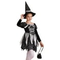 thumbnail image 2 of Zaldita Girls Witch Costume Halloween Party Dress up Sequins Long Sleeve Tutu Dress with Hat Candy Black 16, 2 of 7