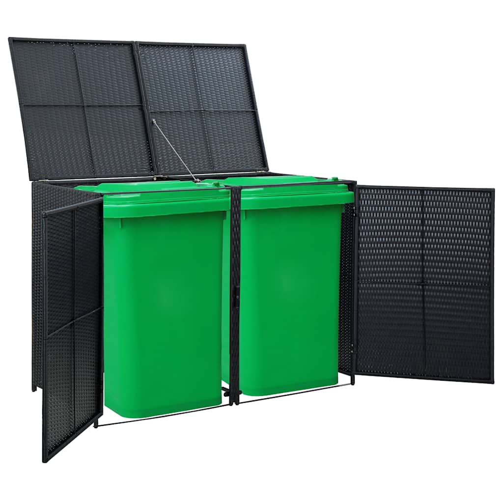 vidaXL Double Wheelie Bin Shed with Lid and Lockable Doors, Poly Rattan 31.5"x58.3"x43.7"
