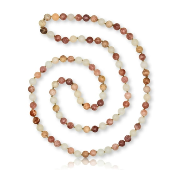 36 Inch 7-8MM Polished Genuine Multi-Color Mixed of Sun and Moon Stone Endless Infinity Chakra Mala Style Beaded Strand Necklace.