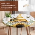 thumbnail image 4 of Yellow Sunflowers Dwarf Round Tablecloth, Fitted Table Cover with Elastic for 36"-44" Round Tables, Bee Floral Country Vintage Table Cloth Outdoor Indoor Dinning Party Waterproof Tablecloths, 4 of 7