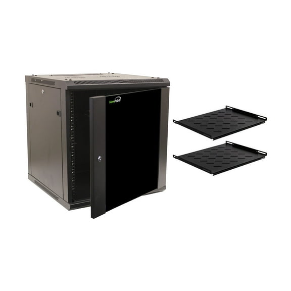 NavePoint 12U Wall Mount 19 Inch Server 600mm Cabinet Rack Enclosure Glass Door Lock W/Shelves