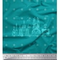 thumbnail image 1 of Soimoi Green Poly Georgette Fabric Dot & Sketch Monuments Architectural Print Sewing Fabric Yard 52 Inch Wide, 1 of 3