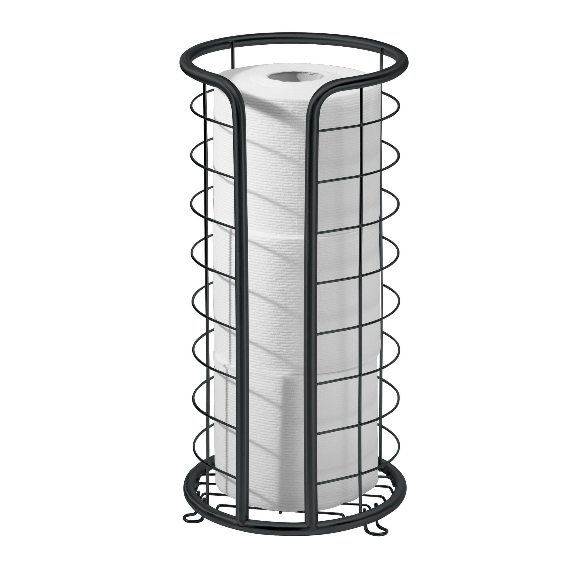 mDesign Metal Toilet Paper Holder - Freestanding 3 Roll Reserve - Matte Black