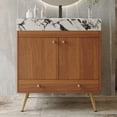 thumbnail image 2 of 30" Waterproof Wood Bathroom Organizer, Space-Saving Freestanding Cabinet with Marble Top, Retro Bathroom Vanity with Ceramic Sink for Bathroom, Gold,Walnut,White, 2 of 9