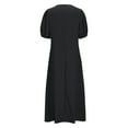 thumbnail image 5 of Sakmal Sun Dresses for Women 2024 Solid Puff Sleeve Short Sleeve Black Comfort Fit Maxi Shirt Dress, 5 of 7