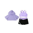 thumbnail image 4 of Haitryli Kids Girls Sports Dance Outfits Short Sleeve Crop Hoodie Tank Tops with Shorts 3 Piece Set A Lavender 14, 4 of 5