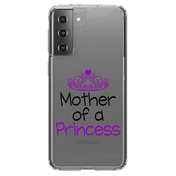 DistinctInk Clear Shockproof Hybrid Case for Galaxy S21 5G (6.2" Screen) - TPU Bumper Acrylic Back Tempered Glass Screen Protector - Mother of a Princess
