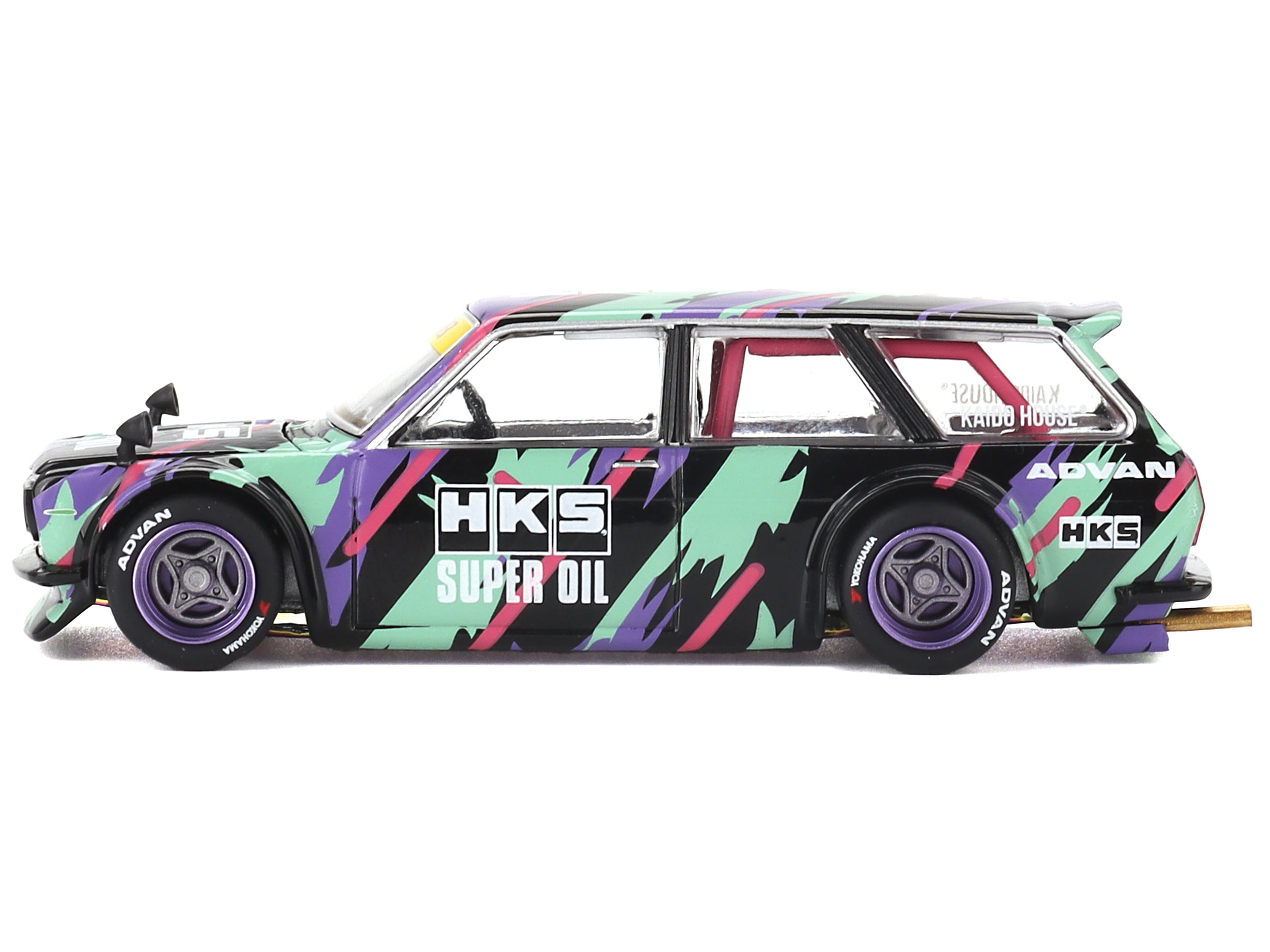 Datsun 510 Wagon RHD "HKS V1" Black with Graphics (Designed by Jun Imai) "Kaido House" Special 1/64 Diecast Model Car by Mini GT