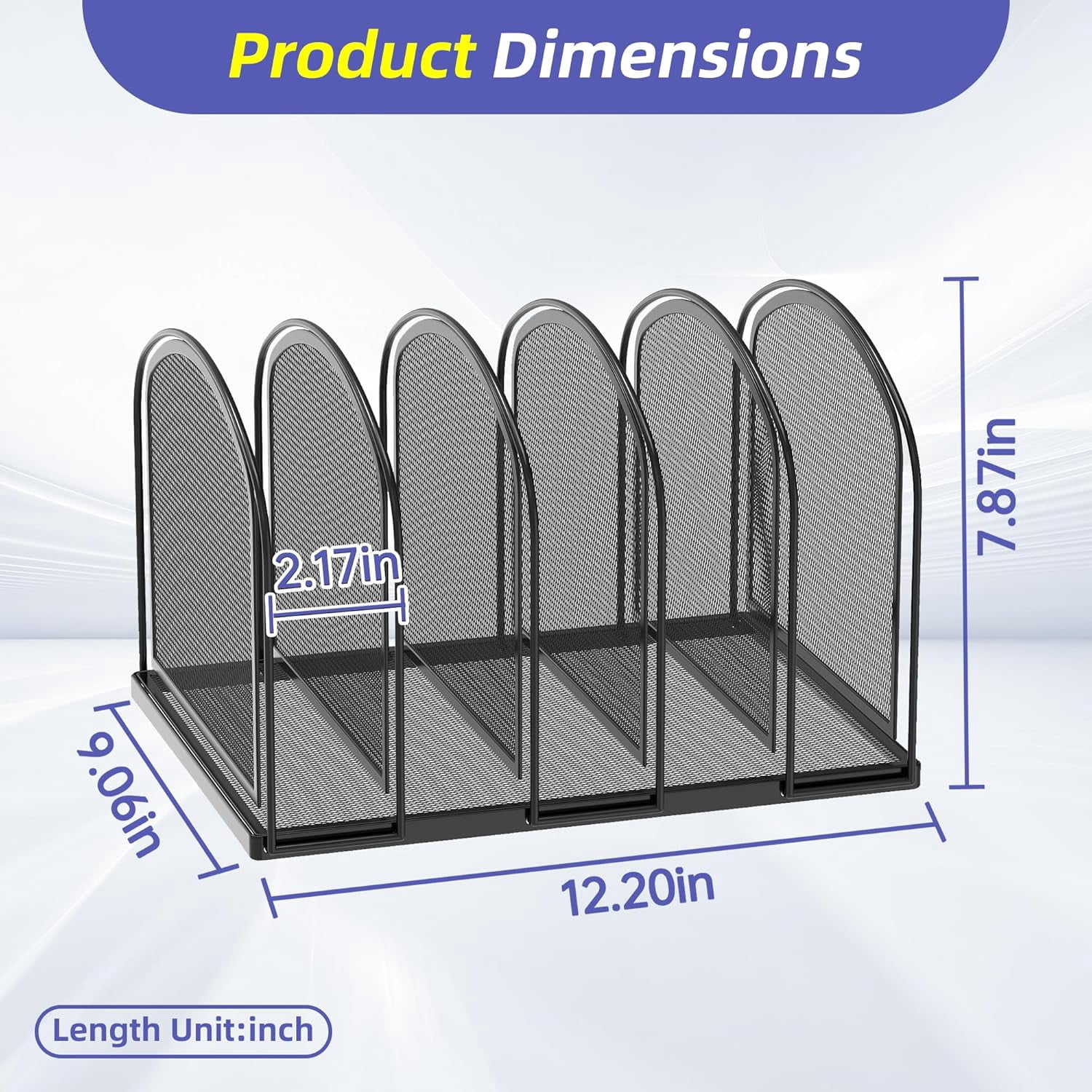 File Organizer for Desk, 5-Section Mesh Desk Organizer, Vertical Holder Desktop Sorter, Folder Office Supplies, Black