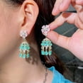 thumbnail image 2 of Dainty Light Blue Dangle Drop Round Tassel CZ Flower Earrings Gold Color Jewelry, 2 of 9