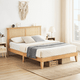 thumbnail image 2 of Full Bed Frame – Platform Bed Frame with Rattan Headboard & LED Lights, Under Bed Storage, Wooden Legs Support, Noise-Free, No Box Spring Needed, 2 of 50