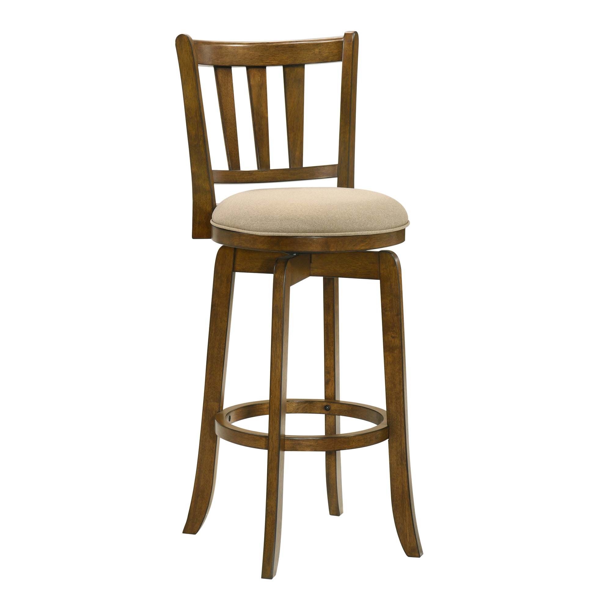 Wren Modern Farmhouse Swivel Wood Bar Height Kitchen Bar Stool in Sepia Brown Finish with Light Scone Fabric Upholstered Seat - Set of 4