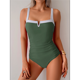 thumbnail image 4 of Trajes de Baño de una Pieza para Mujer, con Bloques de Color, Adelgazantes, Control de Abdomen, Traje de Baño de Cobertura en V. Verde M, 4 of 7