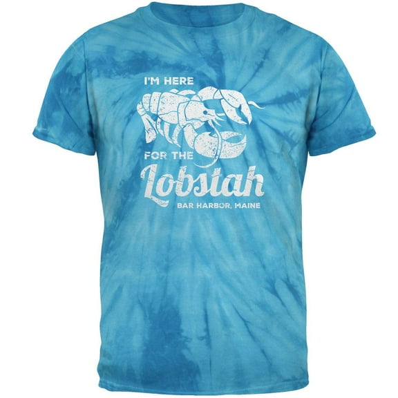 Here for the Lobstah Lobster Distress - Bar Harbor Maine Mens T Shirt Pinwheel Blue Tie Dye 2XL