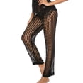 thumbnail image 3 of Lu's Chic Women's Beach Cover Up Pants Crochet Stretch Drawstring Straight Leg Knit Summer Swimsuit Pant Black Large, 3 of 4
